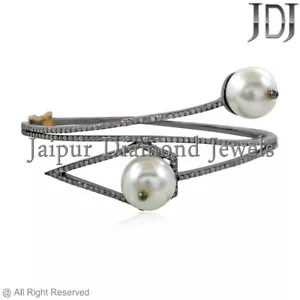 1.488ct Pavé Set Blanco Diamante Perla 925 Plata 14k Oro Diseño Pulsera Joyería - Imagen 1 de 5