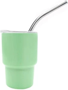 NEW MINT GREEN MINI 3” STAINLESS STEEL TUMBLER CUP SHOT GLASS w/ LID & STRAW 3oz - Picture 1 of 4