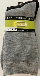 3 PAIR EXELL EXECUTIVE SOCKS SIZE 10 -13 LIGHT GREY, GREY & BLACK - Picture 1 of 2
