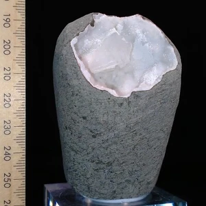 Chalcedony Quartz Geode w/ Epistilbite Zeolite crystal cluster cut base 0.28kg - Picture 1 of 8