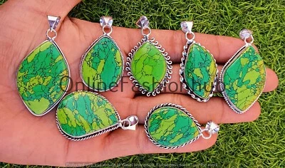 Compra Lote Colgantes de Piedras Preciosas Turquesa Verde Joyería Chapada en Plata de Ley 925 Foto 1 de 3