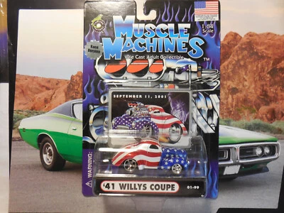 2001 Funline Muscle Machines 1:64 Red White Blue 9/11 41 Willys Coupe REAL RIDER - Image 1 of 3