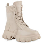 Damen Leicht Geftterte Plateau Boots Strick Profil-Sohle 840633 Schuhe