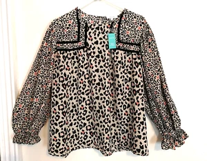 Maurices Womens Blouse XL Leopard Animal Print Shirt Top Long Sleeve Boho Artsy - Picture 1 of 4