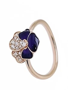 NEW 100% Authentic PANDORA Rose Gold Deep Purple Pansy Flower Ring 180764C01 - Picture 1 of 8