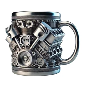 Taza de acero inoxidable con motores V8 - Taza de café de acero inoxidable única personalizada - Imagen 1 de 16