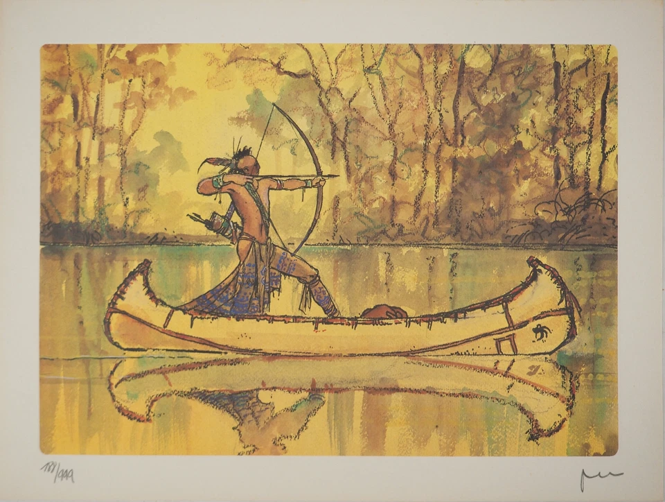 Milo MANARA : Chasse indienne, Lithographie signée - Photo 1/4
