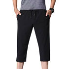 Mens Black Cropped Trousers 3/4 Length Capri Pants Casual Loose Sports Bottoms
