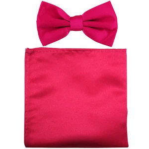 Nueva pajarita formal de poliéster para hombre preatada_hankie sólido rosa caliente boda baile de graduación - Imagen 1 de 3