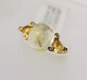 Schöner massiver 10K Goldring mit goldener Nadel wiederverwendet Quarz mit Ring, Gr. 6 - Bild 1 von 10