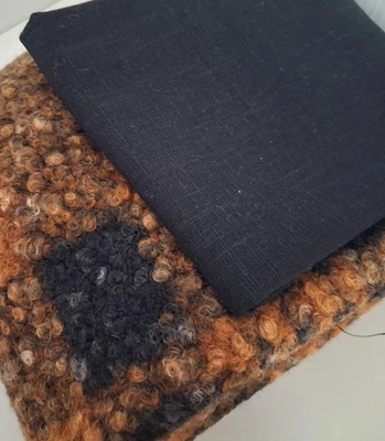 Boucle-Fleece Kariert in cognac/schwarz  50 x 150 cm + 50 x 140/150 Leinen schwa - Bild 1 von 4