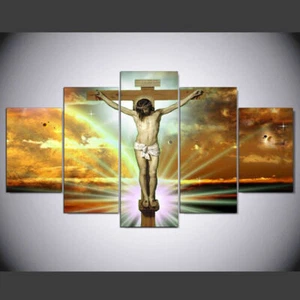 Christ Jesus On Cross Crucifixion Canvas Prints Painting Wall Art Home Decor 5P - Picture 1 of 3