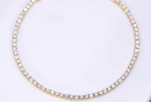 13 Karat Natürliche Diamant Linie Tennis Halskette 18k Gelbgold Premium Qualität Neu - Bild 1 von 11