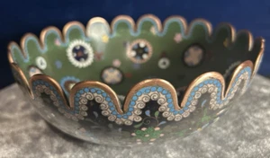 ANTIQUE JAPANESE CLOISONNE BOWL MEIJI PERIOD BUTTERFLY DESIGN VERY RARE 7 INCHES - Picture 1 of 23