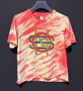 Vintage CROSBY STILLS & NASH hippie red & cream Tie Dye t-shirt diy cropped - Picture 1 of 7