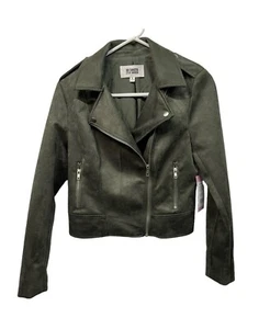 NEW WOMENS BB DAKOTA STEVE MADDEN FAUX SUEDE MOTO JACKET SZ SMALL SURPLUS GREEN - Picture 1 of 6