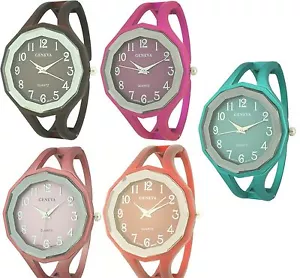 NEW-GENEVA METALLIC MATTE BRACELET,CUFF,BANGLE WITH ARABIC NUMBERS,#'S WATCH - Picture 1 of 2