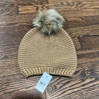 Sombrero ANN TAYLOR Pom Pom Tejido Crema Dorado Marrón Nuevo con Etiquetas Foto 1 de 4