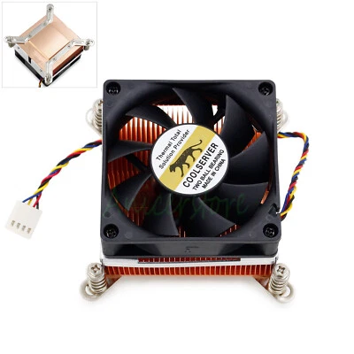  Pure Copper Heatsink 4pin Ball Bearing Fan CPU Radiator 2U Server Intel 115X - Image 1 of 4