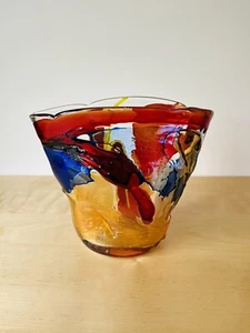 Mario Badioli Italy 1940s Oval Glass vase Signed 8 5/8” x 9.5” - Picture 1 of 17