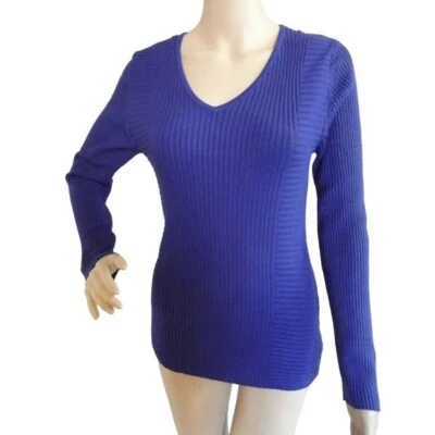 Suéter Acanalado Manga Larga New York & Company Pequeño Azul Cuello en V (S 4-6) Foto 1 de 4