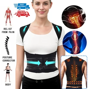 MAGNETIC Posture Corrector Back Brace Men Women Lumbar Shoulder Support Belt US - Picture 1 of 23