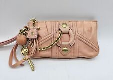 Juicy Couture Y2K Blush Pink Leather Wristlet Gold Hardware Chain Tassel