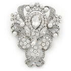 Bridal/ Wedding Clear Austrian Crystal, White Glass Pearl Corsage Brooch In