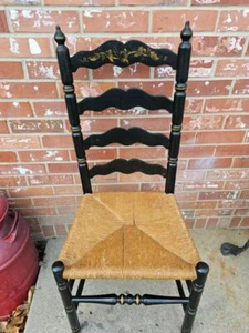 Tell City Hard Rock Maple Ladder Back Chair Wicker Seat Black Gold Acorns #4 - Picture 1 of 9