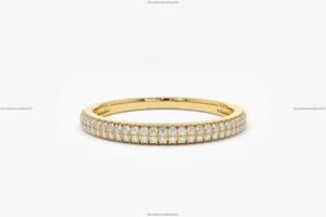 Double Row Band Wedding Engagement Diamond Ring 14k Yellow Gold Diamond Jewelry - Picture 1 of 6