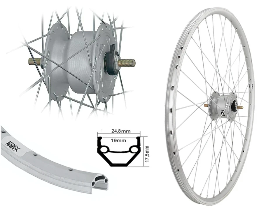 28 Zoll Aluminium Vorderrad Hohlkammer Nabendynamo 19-622 Felgenbremse 6v 3 Watt - Bild 1 von 1