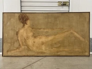 🔥 Vintage Mid Century Modern Bay Area Figural Abstract Woman Oil Painting, 1965 - Picture 1 of 22