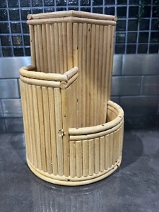 Handmade Rattan Bamboo Desk Pen Holder Or Kitchen Utensil Organizer Tiki Decor - Picture 1 of 13