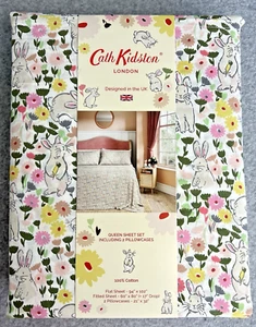 Cath Kidston London Baumwolle HASEN FRÜHLING Blumen 4-teiliges QUEEN Lakenset UK NEU - Bild 1 von 13