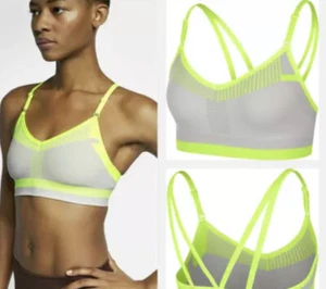 NIKE INDY FLYKNIT SPORTS BRA DRI FIT MEDIUM SUPPORT AQ0160 078 GREY VOLT SIZE L - Picture 1 of 10