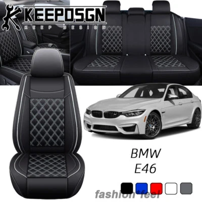 For 3 Series E46 Car Seat Covers Full Set PU Leather Front 5/2 Seater Waterproof - Image 1 of 4