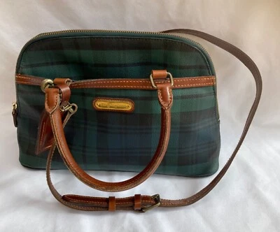 Vintage Ralph Lauren Polo Leather Blackwatch Tartan Plaid Alma Satchel Bag - Image 1 of 4