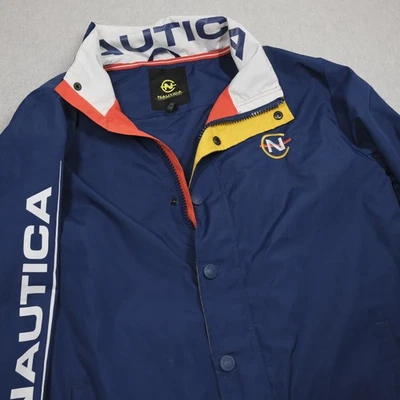 Chaqueta de Competición Nautica Para Hombre Pequeña Cremallera Completa Azul Marino Amarillo Naranja Bloque de Color Foto 1 de 4