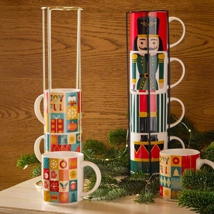 4er Set Tassen Becher Weihnachten Weihnachten TOGNANA Frühstück stapelbar aus Porzellan - Bild 1 von 6