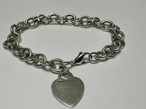 Tiffany & Co Sterling Silver 925 Round Circle Link Heart Bracelet 8.5” Long 10mm - Picture 1 of 18