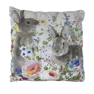 Lacourte Collection Decorative Pillow Watercolor Floral Rabbit Embroidered Detai - Picture 1 of 7