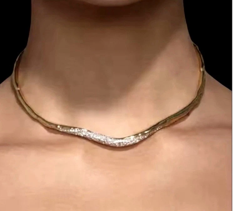 Solanales Neckace Crystal Pave Skinny Collar Gold Chain CZ Bittar - Image 1 of 1