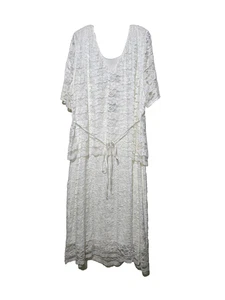 Maxi Vestido Conectado 28W Blanco Floral Encaje Blusa Atar Espalda Evento Forrado Pullover - Imagen 1 de 18