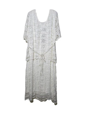 Maxi Vestido Conectado 28W Blanco Floral Encaje Blusa Atar Espalda Evento Forrado Pullover Foto 1 de 4