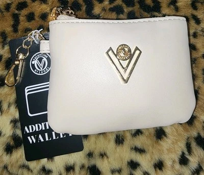 Orlandi Valentino 米色 V 小饰品豪华上衣拉链尼龙袋硬币袋全新带标签罕见! — 第 1/4 张图片