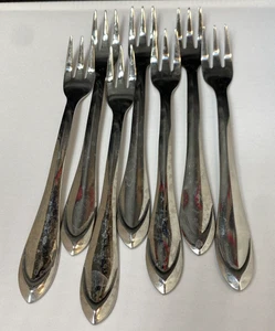 Cambridge Cocktail Forks Set of 7 – 6⅛" Stainless Steel Flatware Vintage - Picture 1 of 4