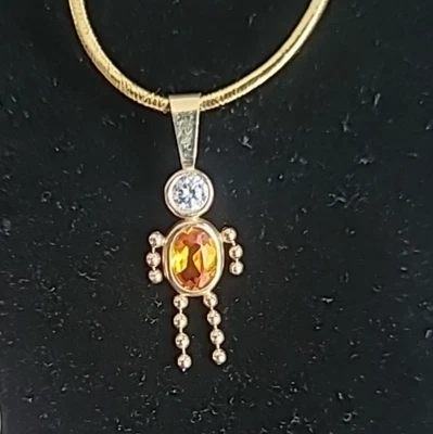 ORO 14K BEBÉ NIÑO ENCANTO CITRINO NOVIEMBRE PIEDRA DE NACIMIENTO Foto 1 de 4