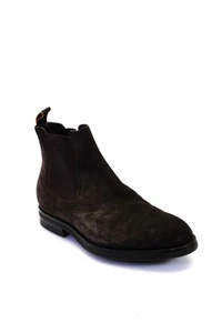 Santoni Mens Suede Stretch Inset Pull On Ankle Boots Dark Bark Brown Size 7.5 - Picture 1 of 5