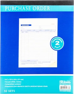 BAZIC Carbonless Purchase Order Book, 50 Sets, 2-Part, White, 8.375" x 10.6875 - Picture 1 of 13