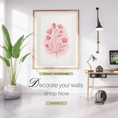 HAPPINESS_14 Pink Floral Watercolor Design | Botanical Printable Artwork | Digital Download